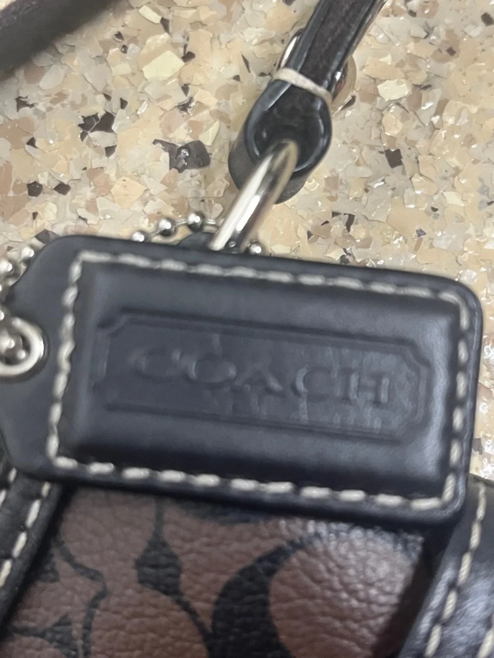 Coach Signature C Brown & Black Crossbody Bag 7.5 x 9 EUC  silver Hardware